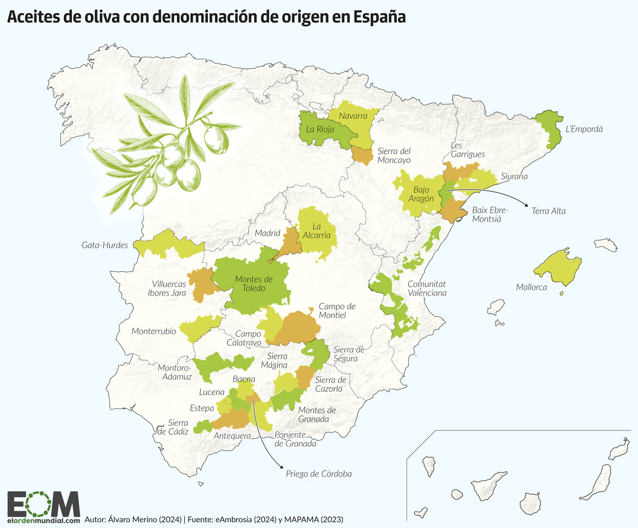 Mapa de las denominaciones de Origen de Aceite de Oliva en España