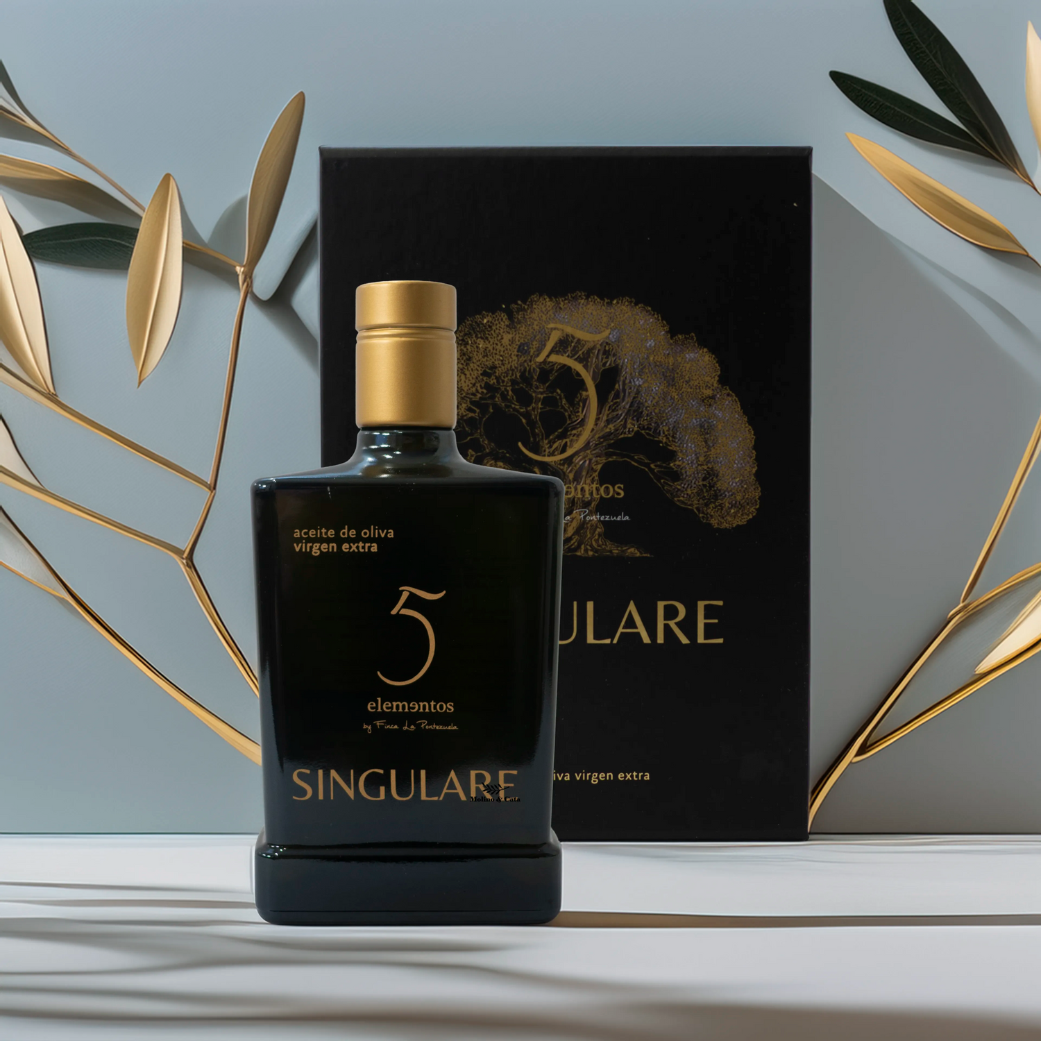 5 elementos Singulare 500ml aceite de oliva virgen extra de la variedad Picual botella lujo para regalar con estuche