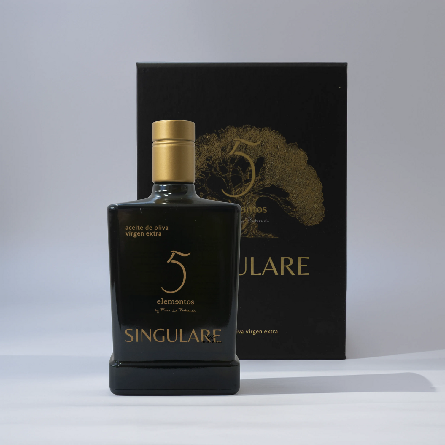 5 elementos Singulare 500ml aceite de oliva virgen extra de la variedad Picual botella lujo para regalar con estuche magnético