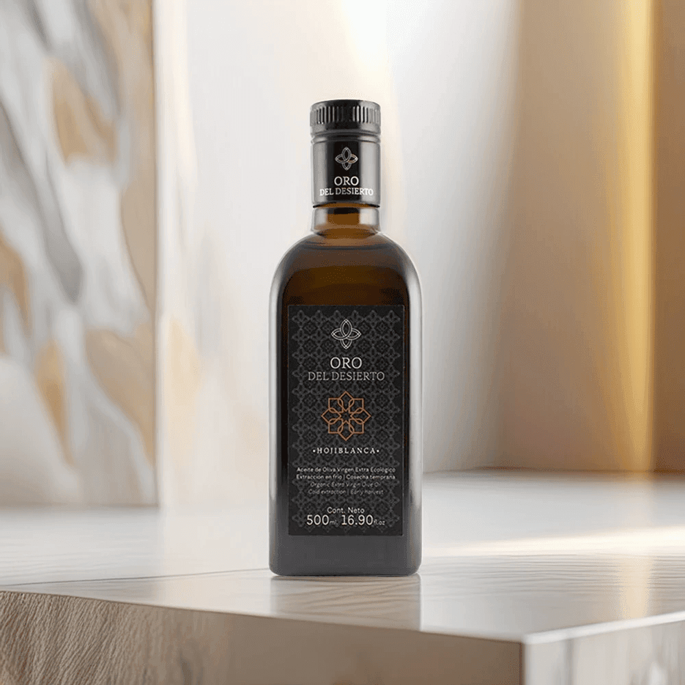 Oro del deiserto hojiblanca 500ml fondo marmol