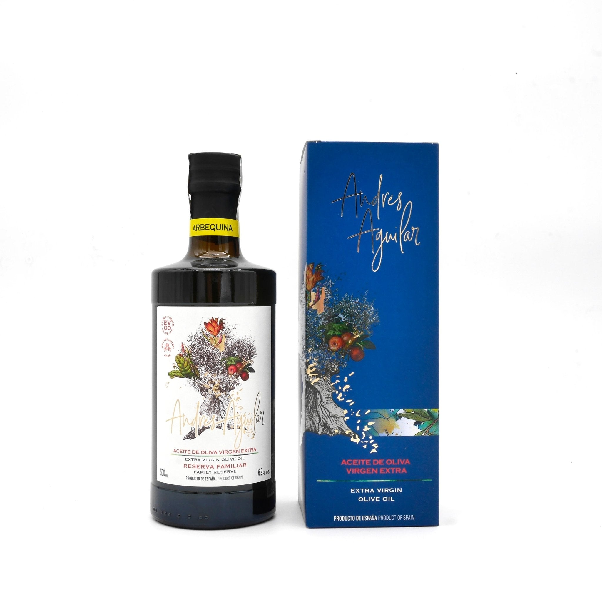 Andrés Aguilar Aceite de Oliva Virgen Extra de Cosecha Temprana variedad Arbequina 500ml con estuche regalo en Molino y Cata