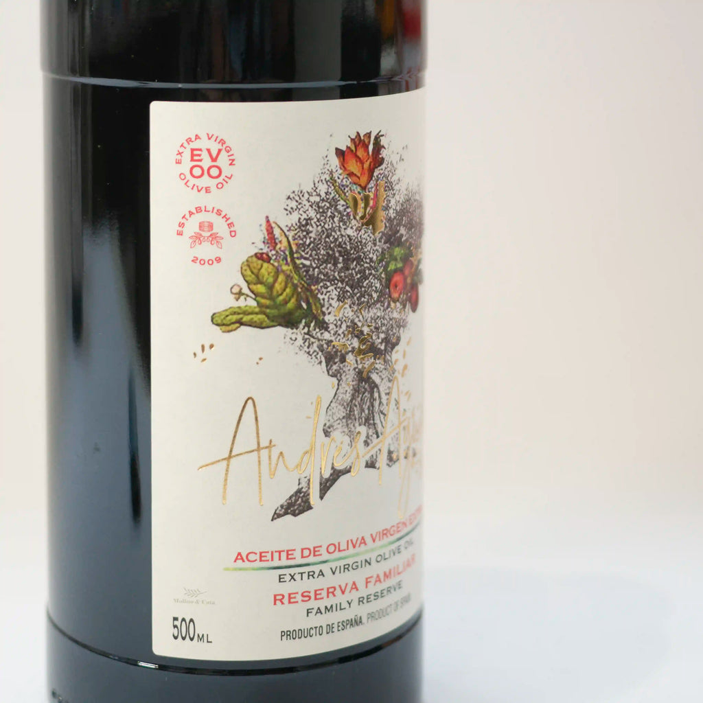 Aceite de Oliva Virgen Extra Premium Andres Aguilar Picual detalle de la botella