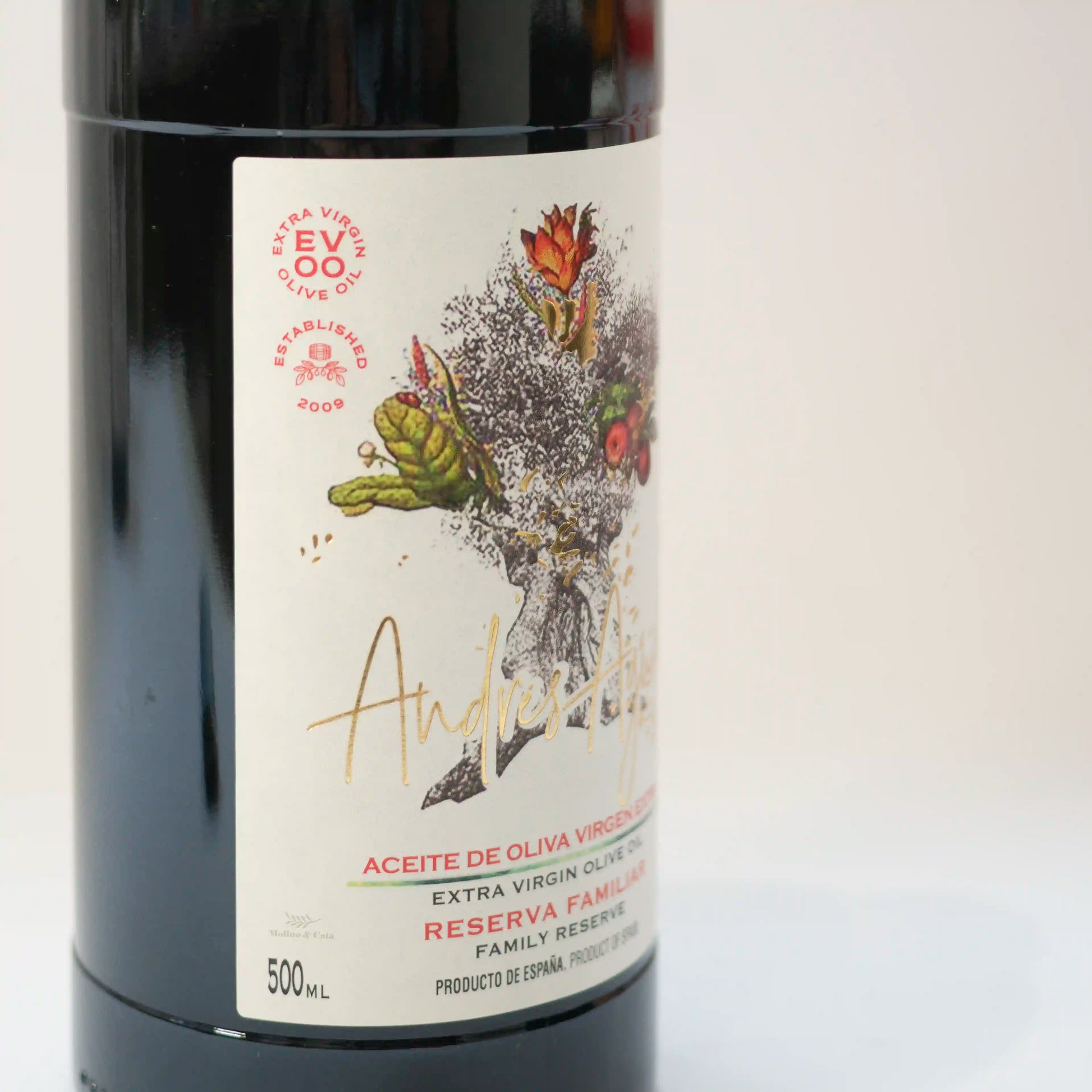 Aceite de Oliva Virgen Extra Premium Andres Aguilar Picual detalle de la botella