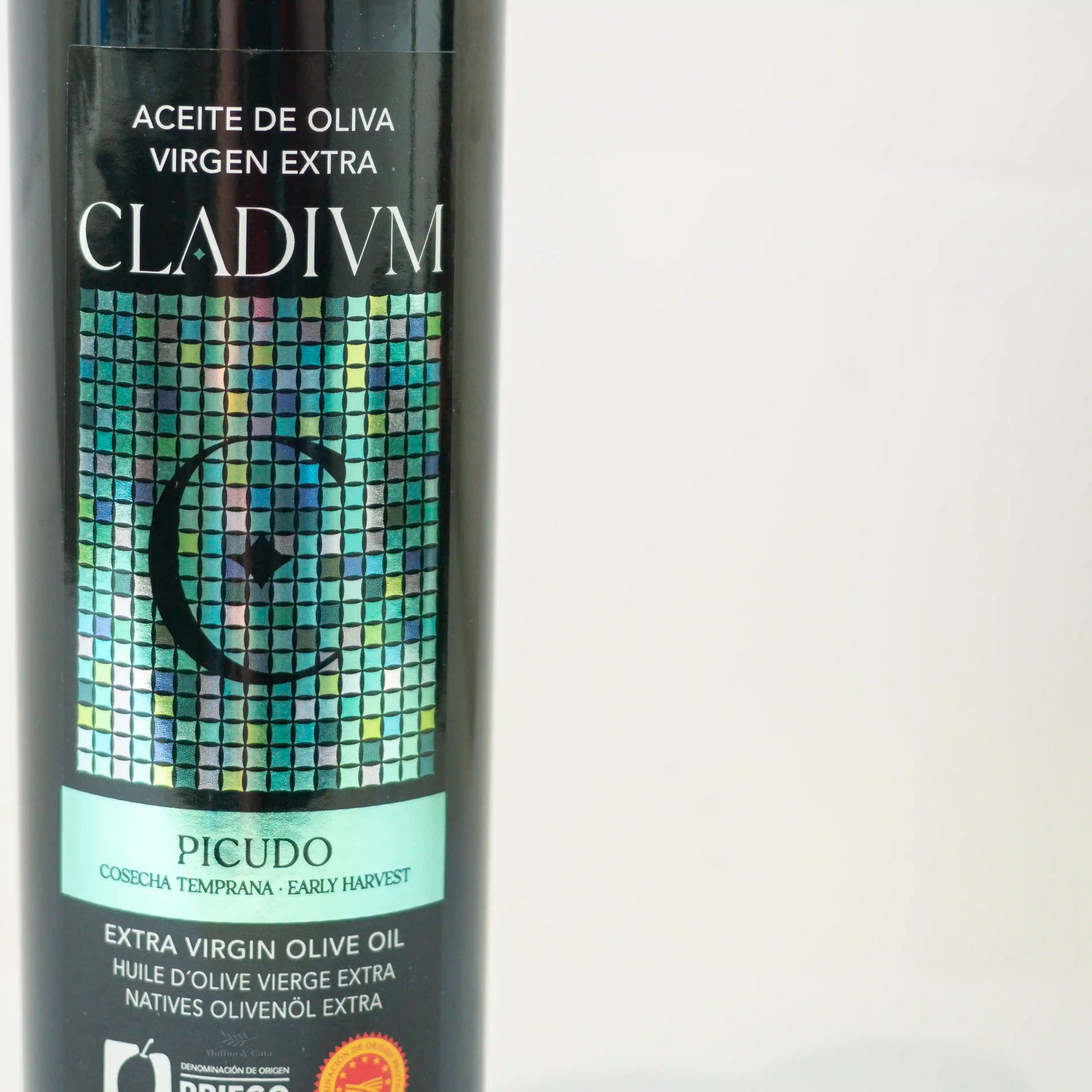 Aceite de Oliva Virgen Extra Cladivm Picudo 500ml  detalle de la botella