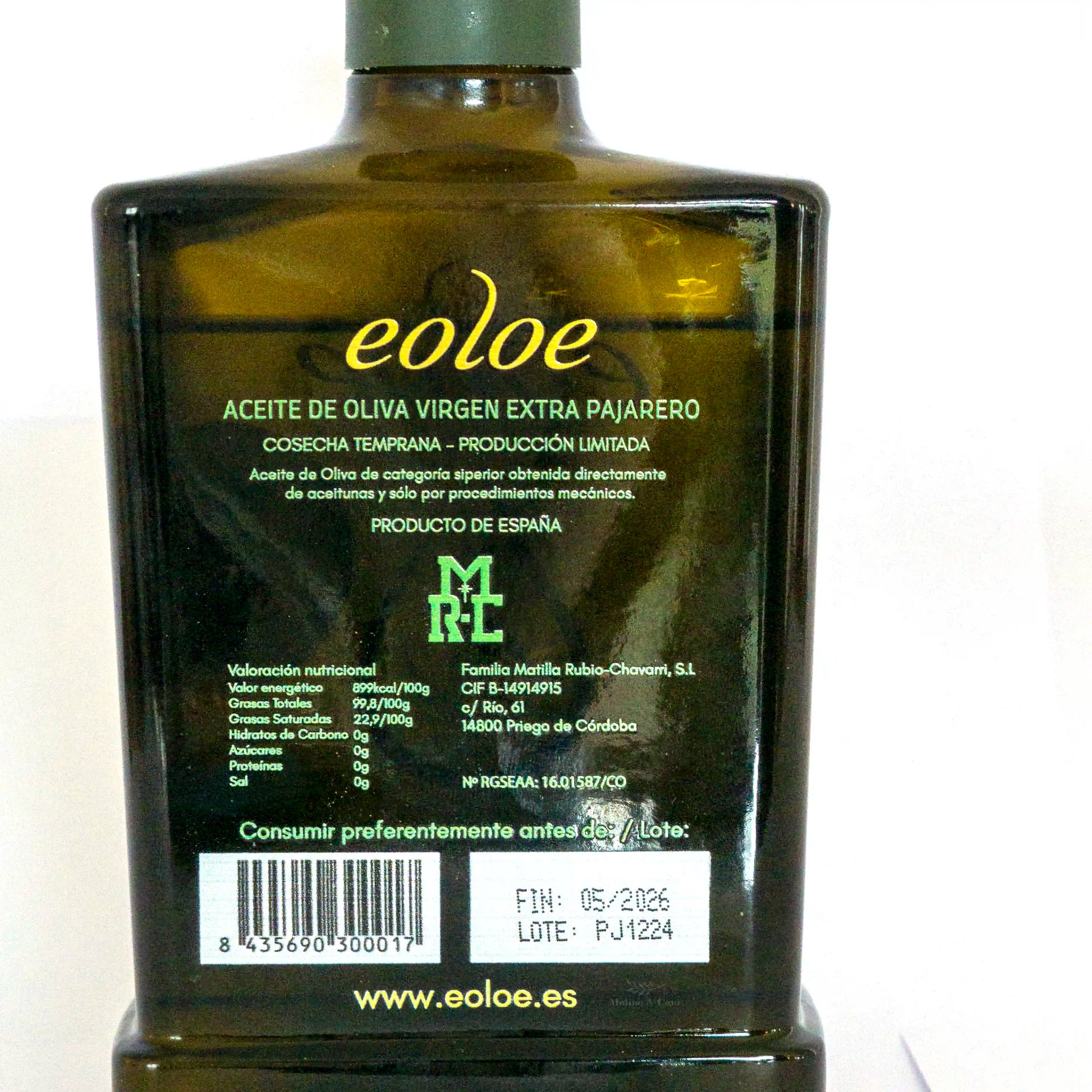 EOLOE Pajarera 500ml detalle de la etiqueta