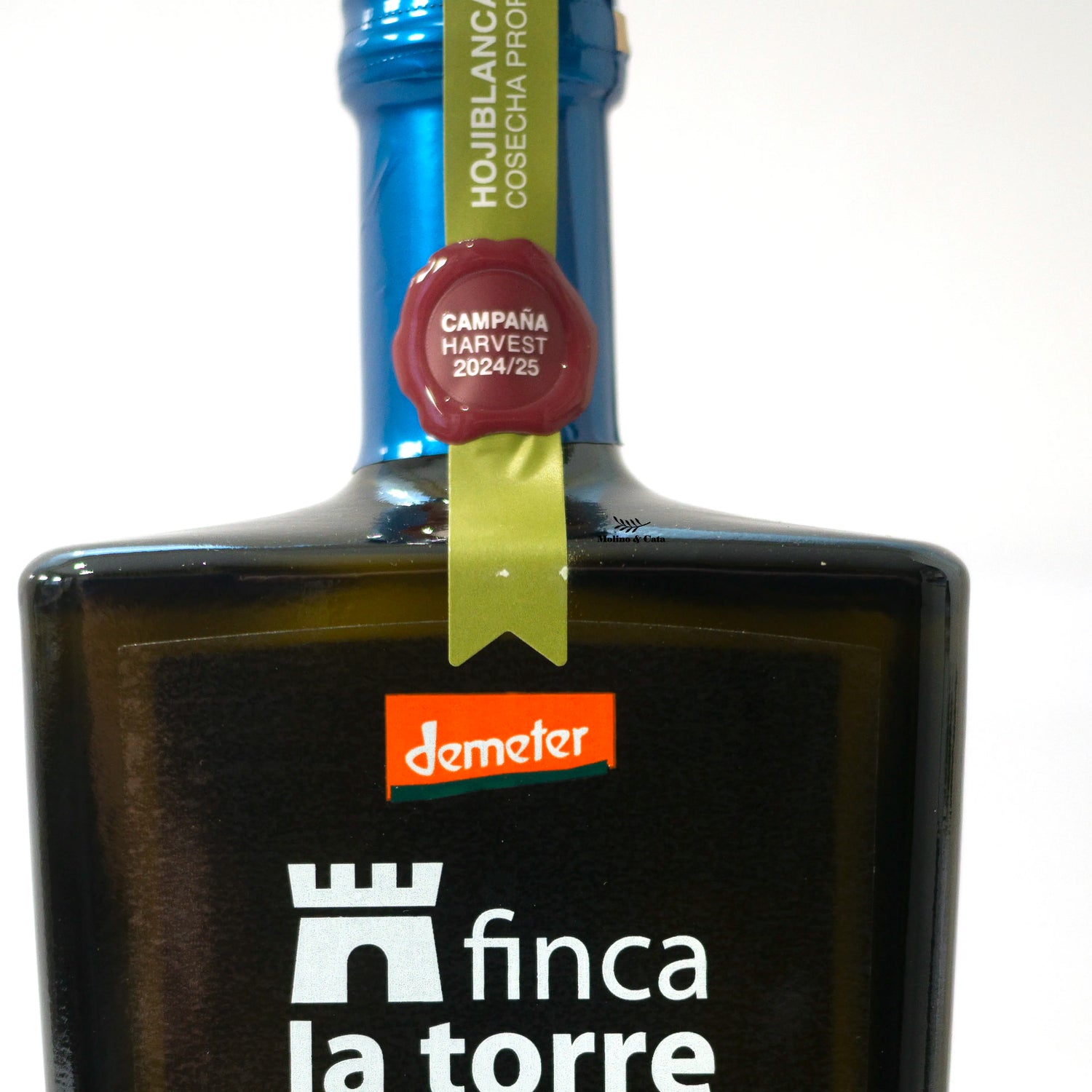 Finca la Torre Hojiblanca Aceites de Oliva Virgen Extra 500ml ecológico detalle de la botella