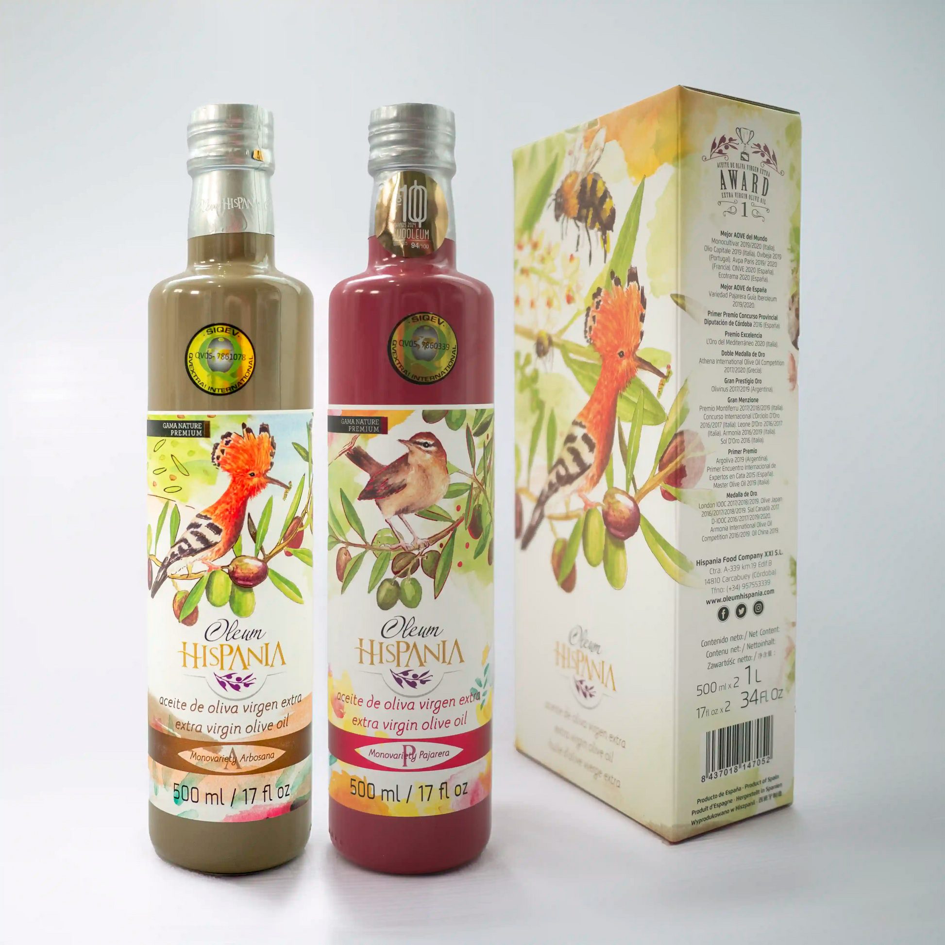 Estuche regalo de variedades Arbosana y Pajarera de Oleum Hispania 500ml