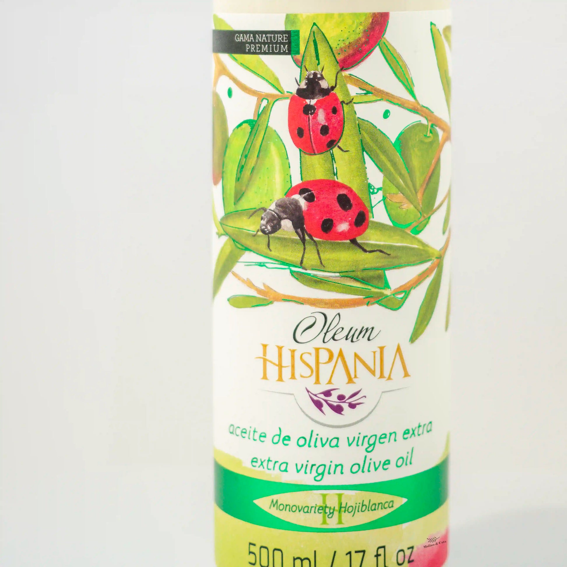 Oleum Hispania Gama Nature Premium Hojiblanca 500m detalle de la botella