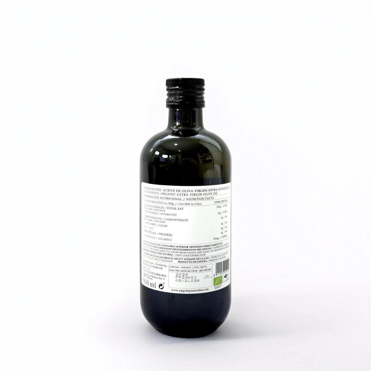 Pago de Peñarrubia Aceite de Oliva Virgen Extra Ecológico Arbequina 500ml detalle de la etiqueta del producto
