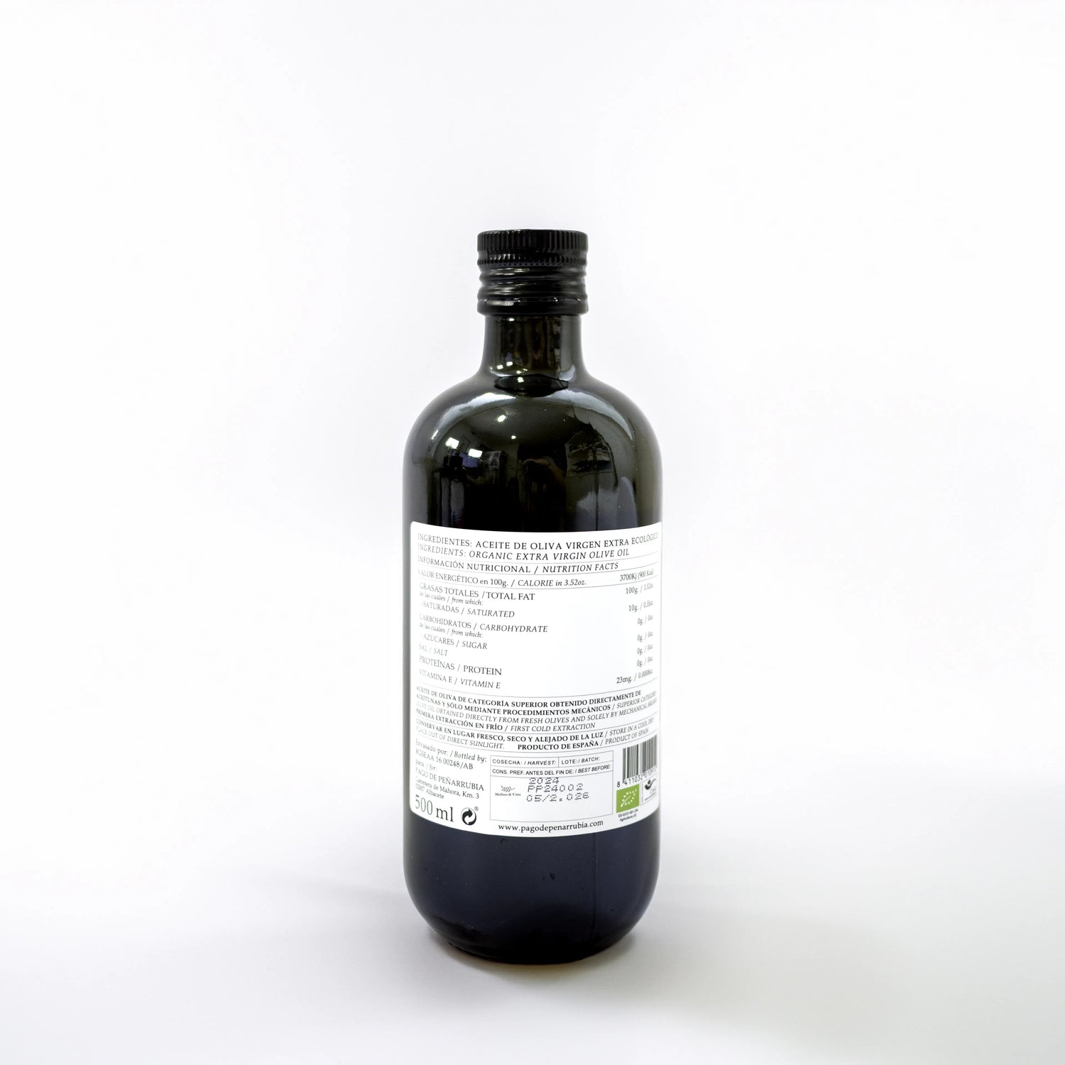 Pago de Peñarrubia Aceite de Oliva Virgen Extra Picual ecológico 500ml detalle de la etiqueta 