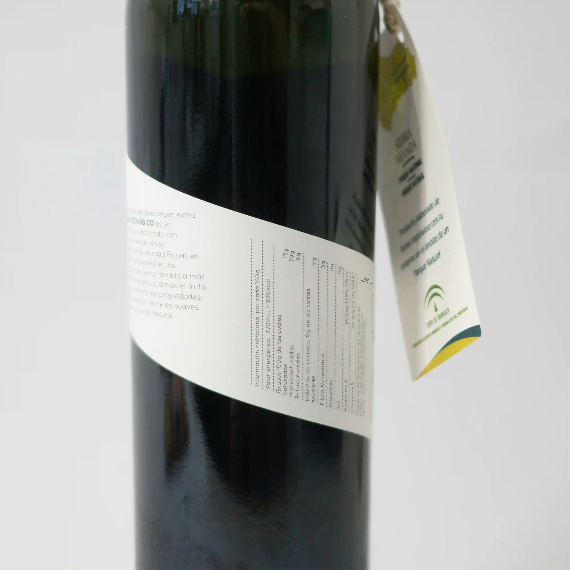 Aceite de Olliva Virgen Extra Quaryat Dillar Picual Ecológico 500ml detalle de la etiqueta