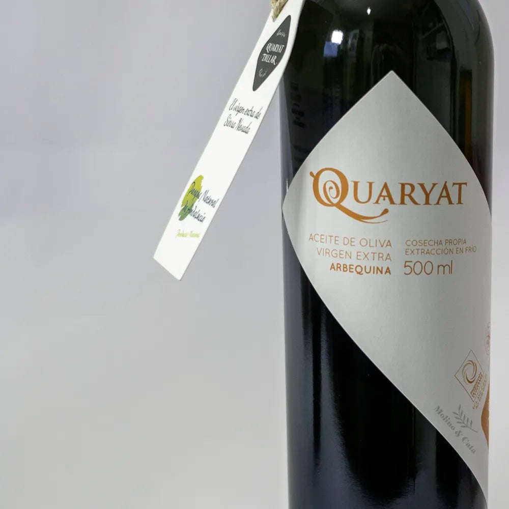 Quaryat Arbequina 500ml etiqueta frontal closeup